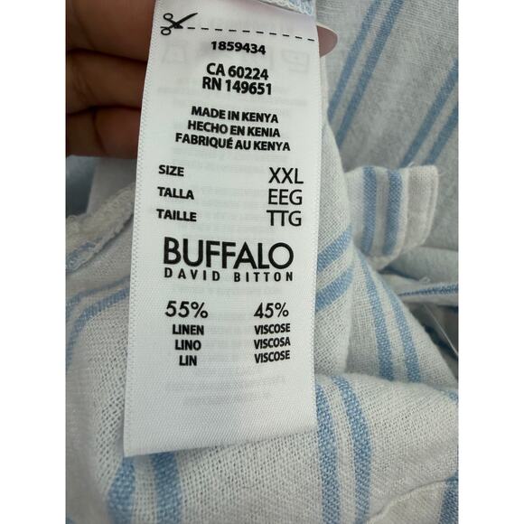 Buffalo David Bitton XXL Blue White Striped Linen Blend Button Down Shirt - Picture 6 of 8